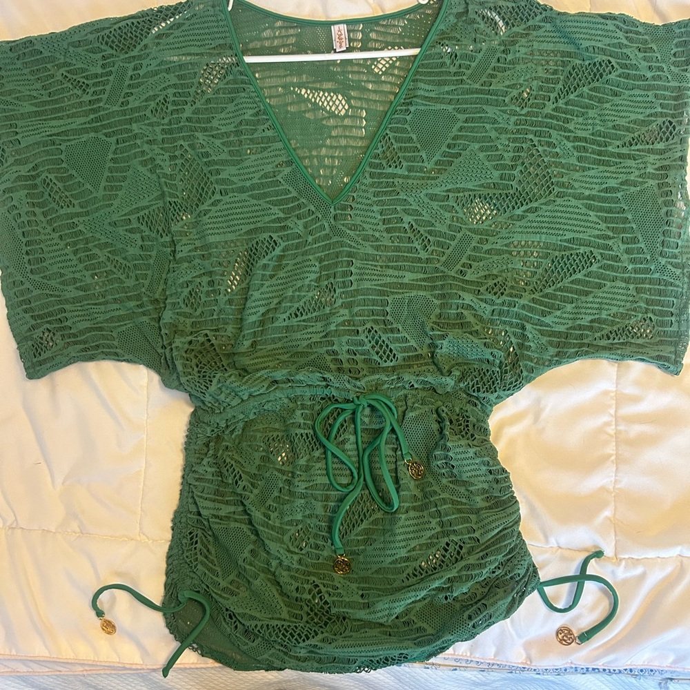 Luli fama Green Lace Cover-Up Top